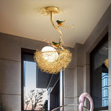 Whimsical Nature Bird Nest White Glass Ball Chandelier Image - 6