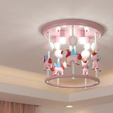 Whimsical Pink Carousel Resin Flush Mount Ceiling Light Image - 3