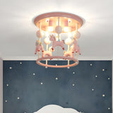 Whimsical Pink Carousel Resin Flush Mount Ceiling Light Image - 5