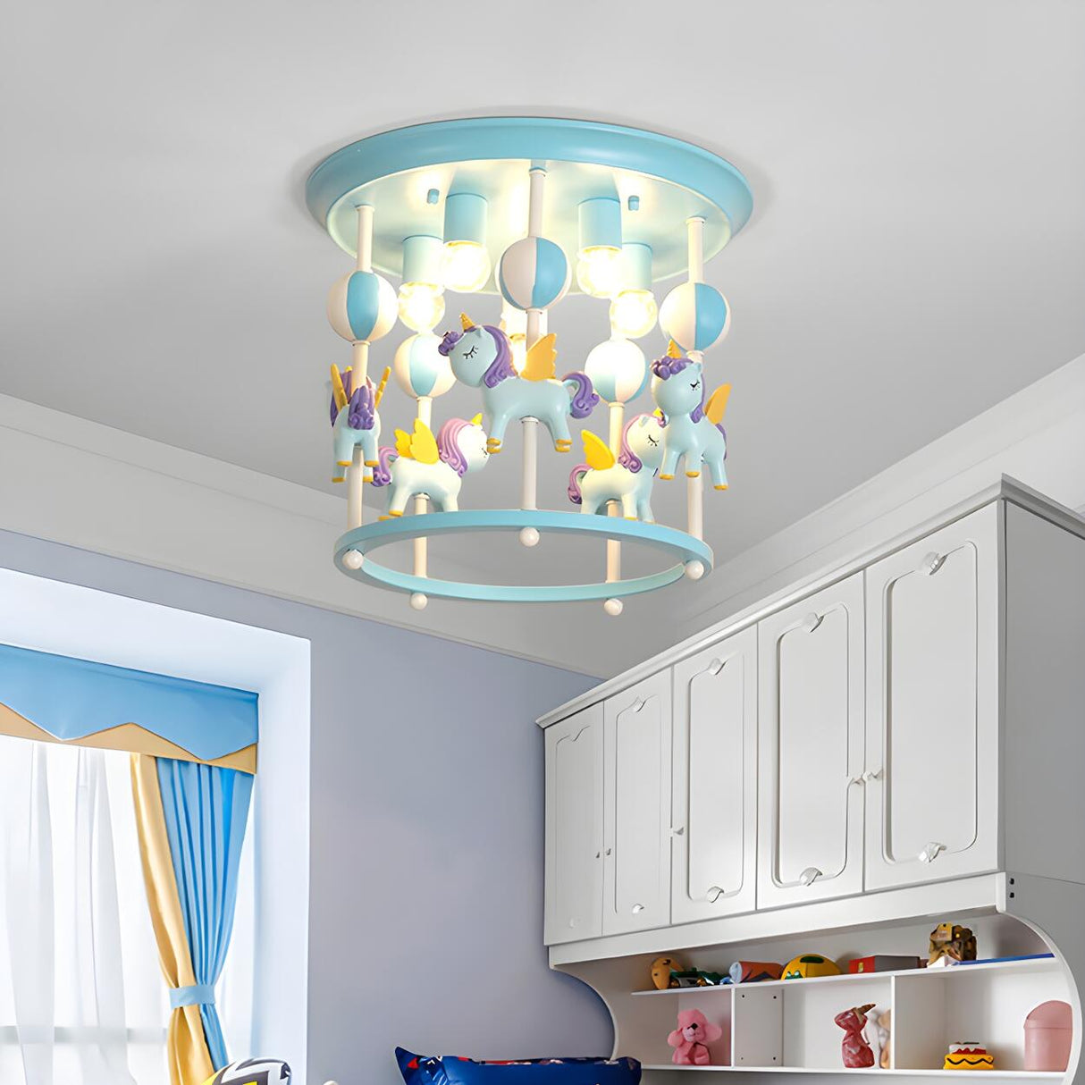 Whimsical Pink Carousel Resin Flush Mount Ceiling Light Image - 8