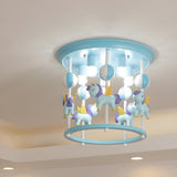 Whimsical Pink Carousel Resin Flush Mount Ceiling Light Image - 9