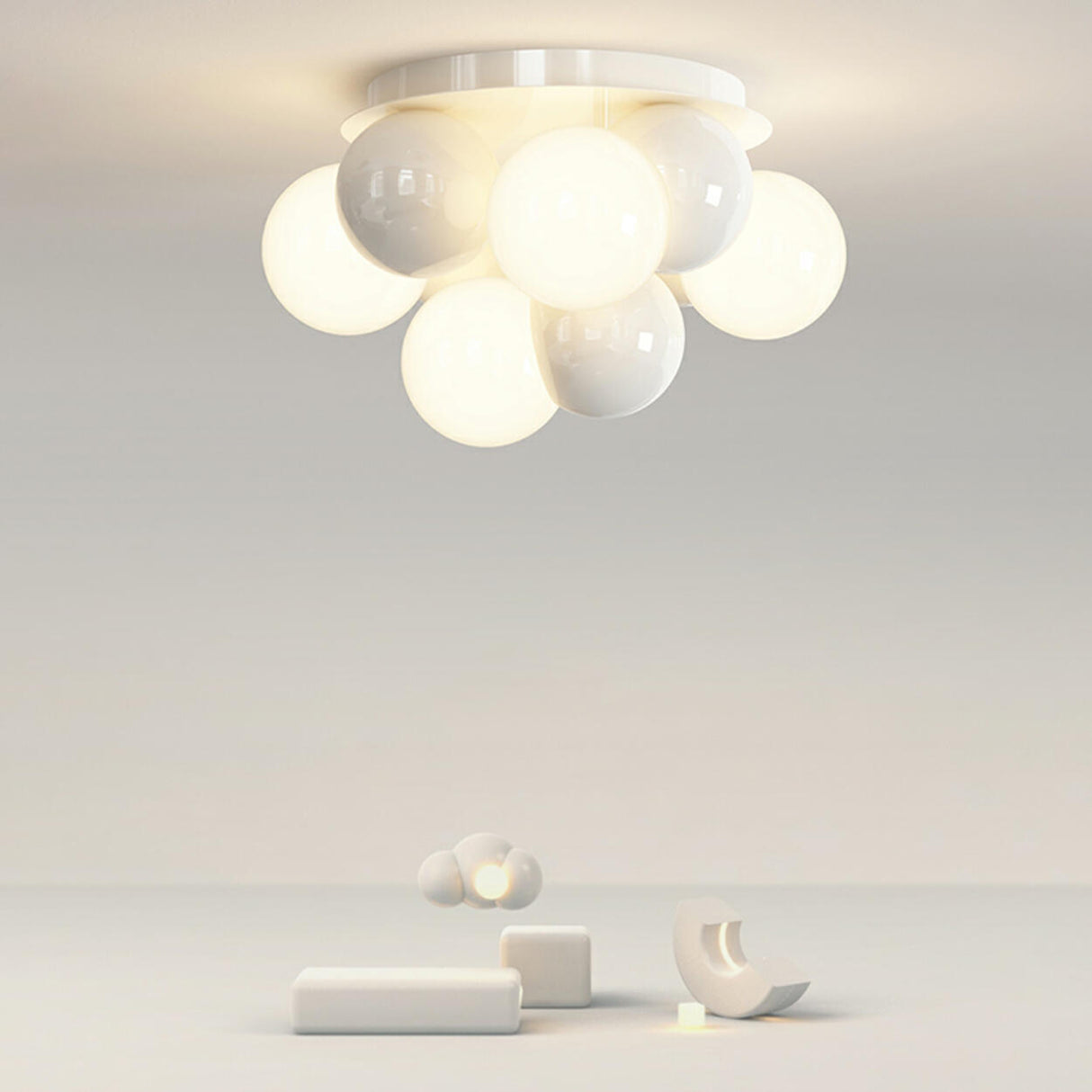 Whimsical White Bubble Small Flush Mount Ceiling Light Image - 4