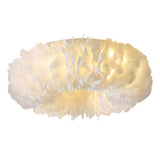 Whimsical White Feather Circle Flush Mount Ceiling Lamp Image - 5