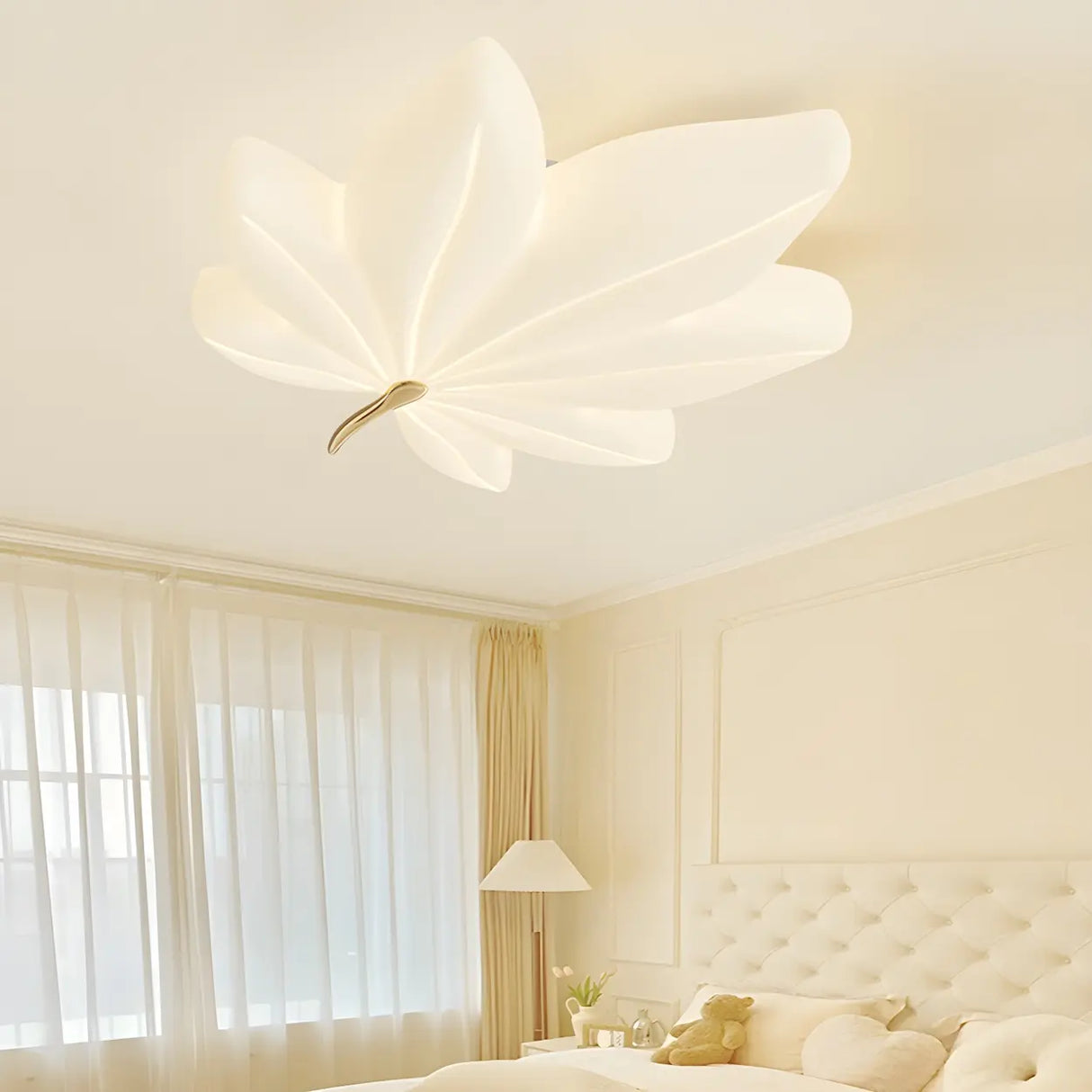 Whimsical White Resin Maple Leaf LED Flush Mount Light Image - 1