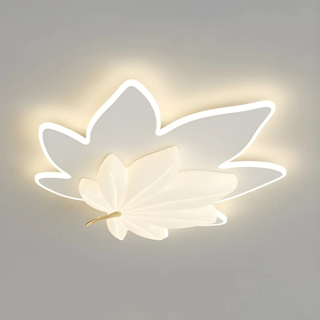 Whimsical White Resin Maple Leaf LED Flush Mount Light Image - 10