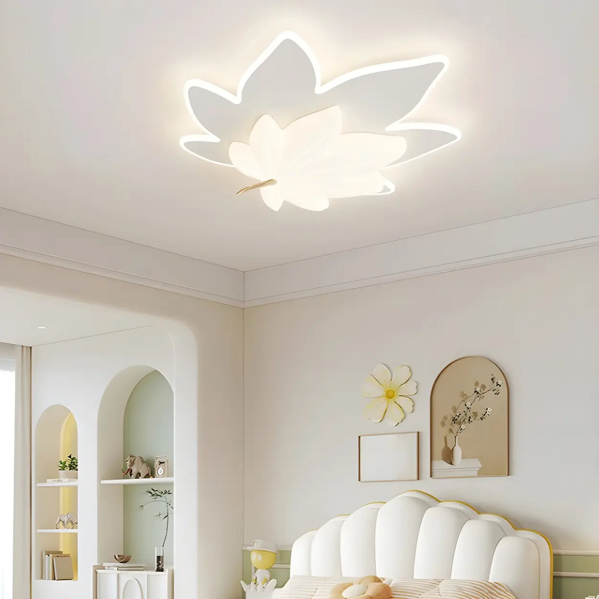 Whimsical White Resin Maple Leaf LED Flush Mount Light Image - 17