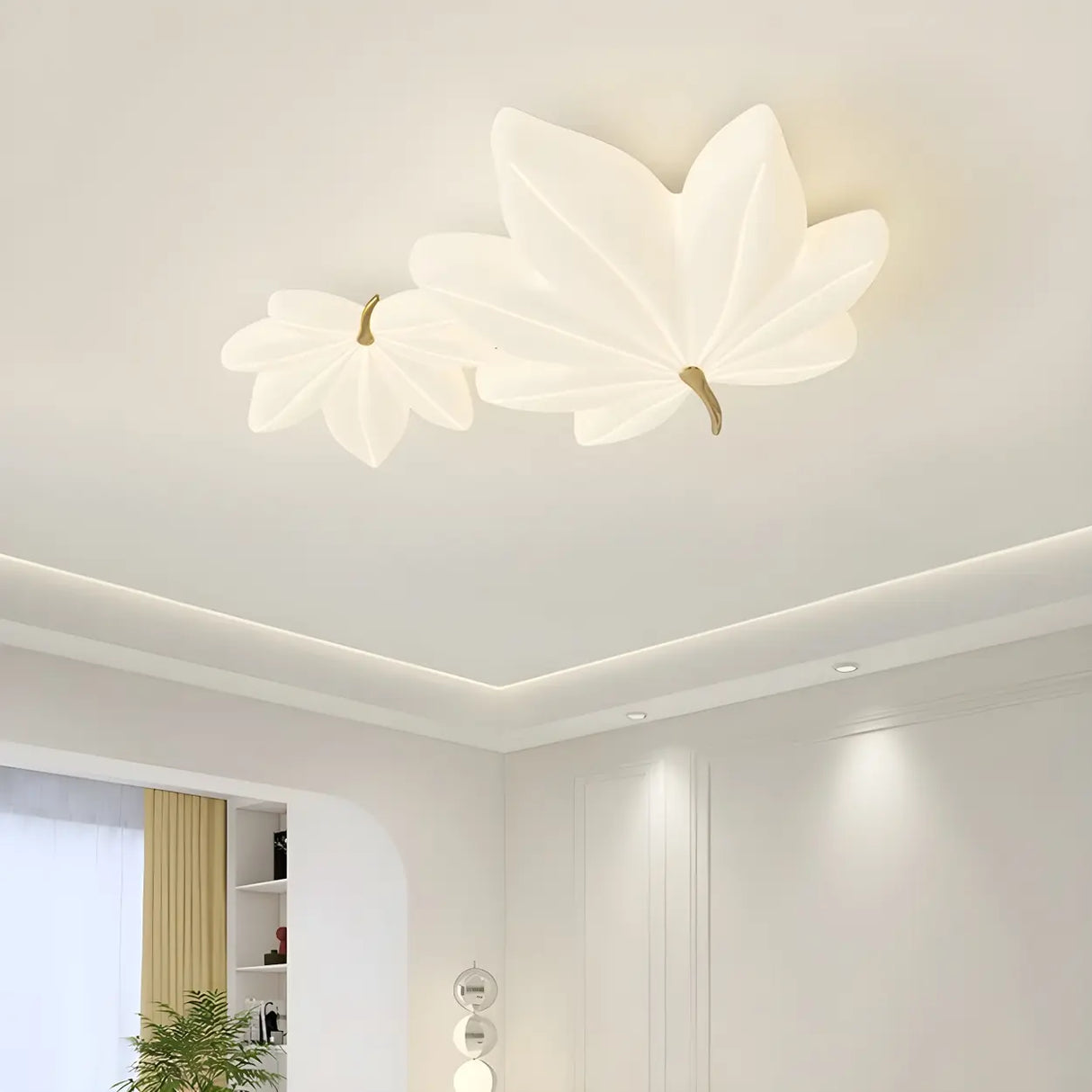 Whimsical White Resin Maple Leaf LED Flush Mount Light Image - 6