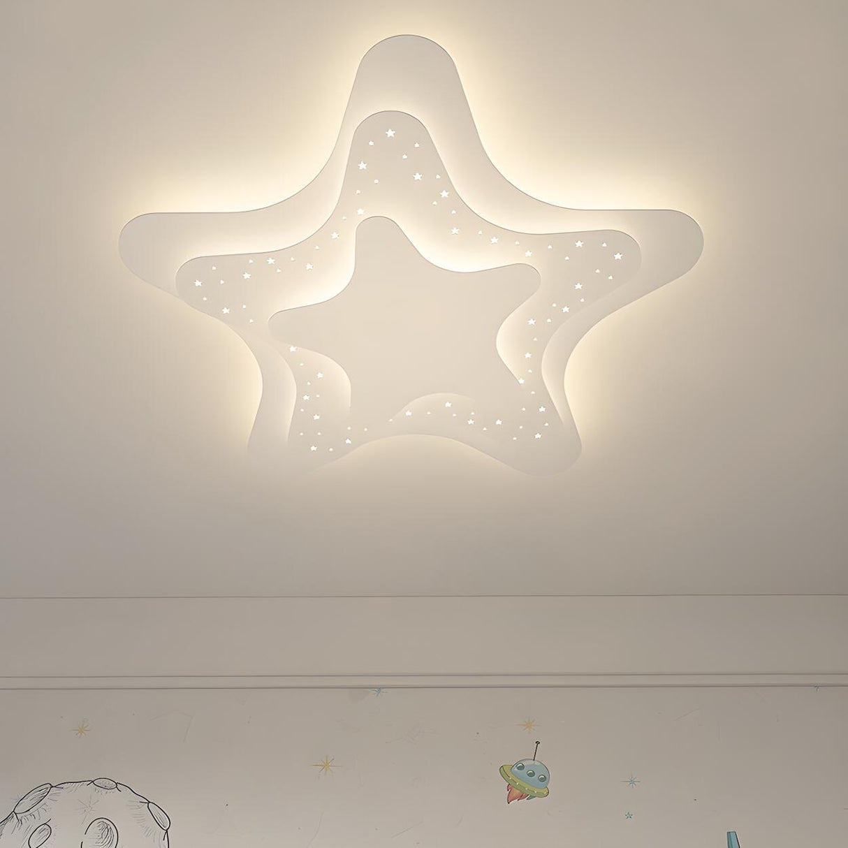 Whimsical White Star Dimmable LED Flush Mount Light Image - 1