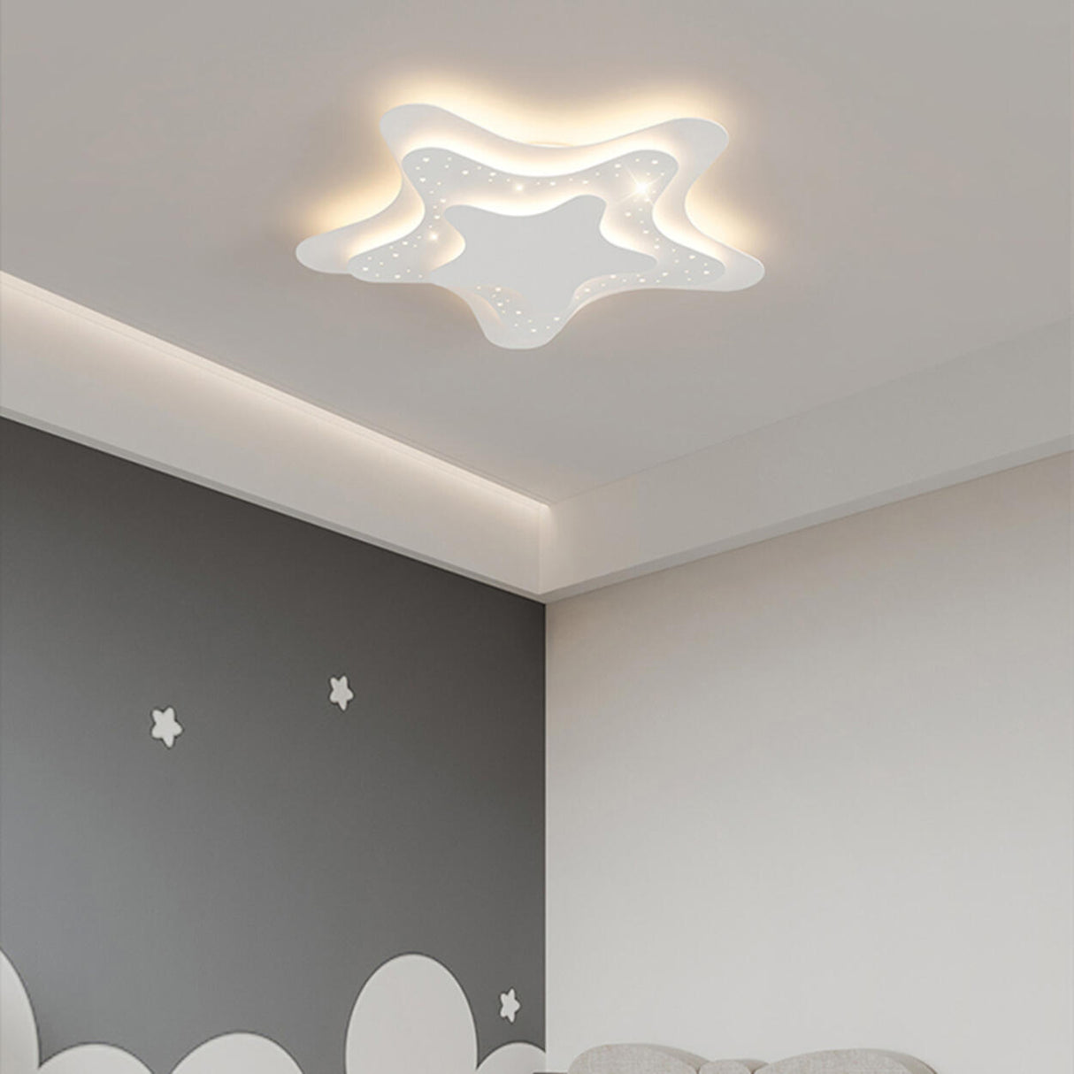 Whimsical White Star Dimmable LED Flush Mount Light Image - 15