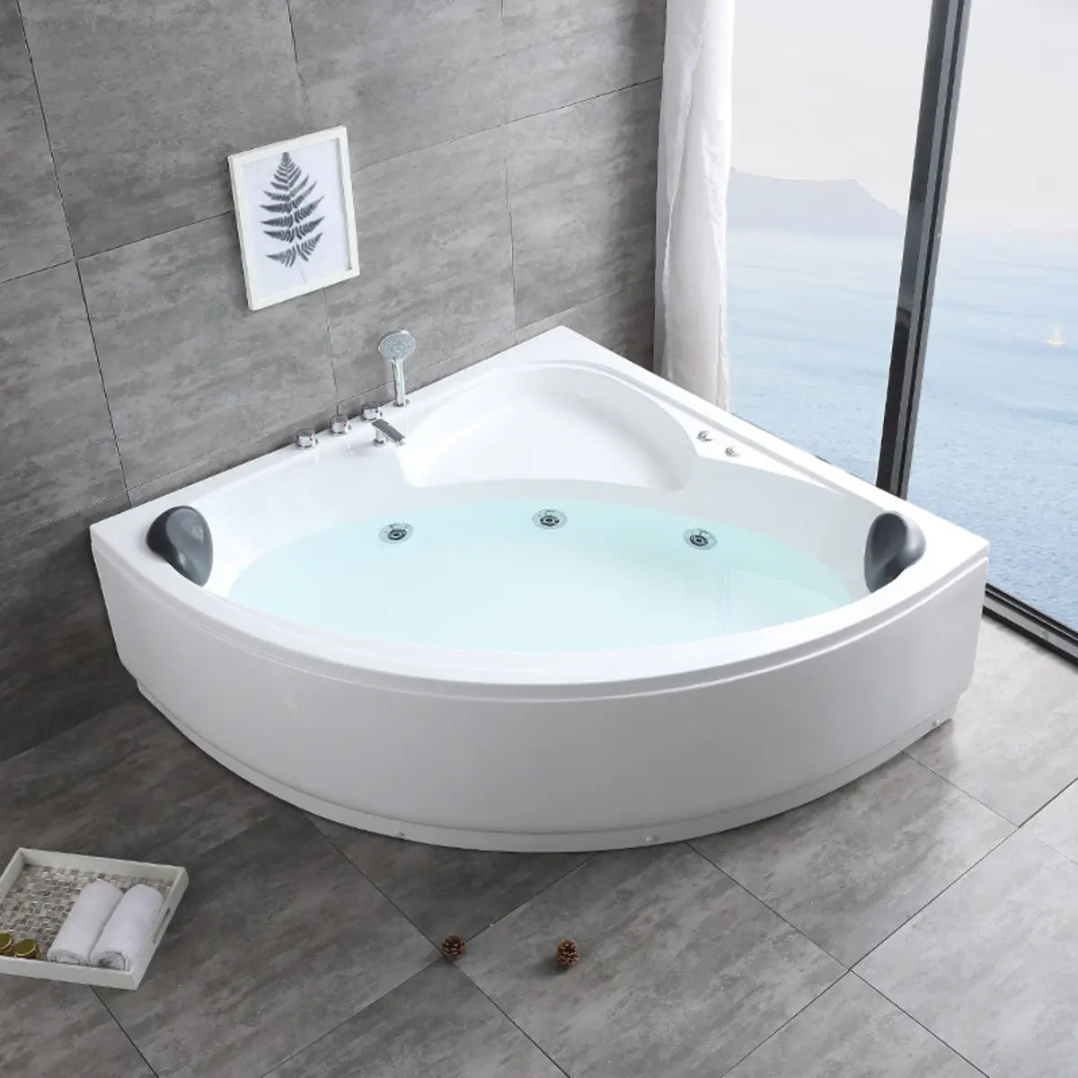 Whirlpool Corner White Acrylic Bathtub with Massage Image - 3