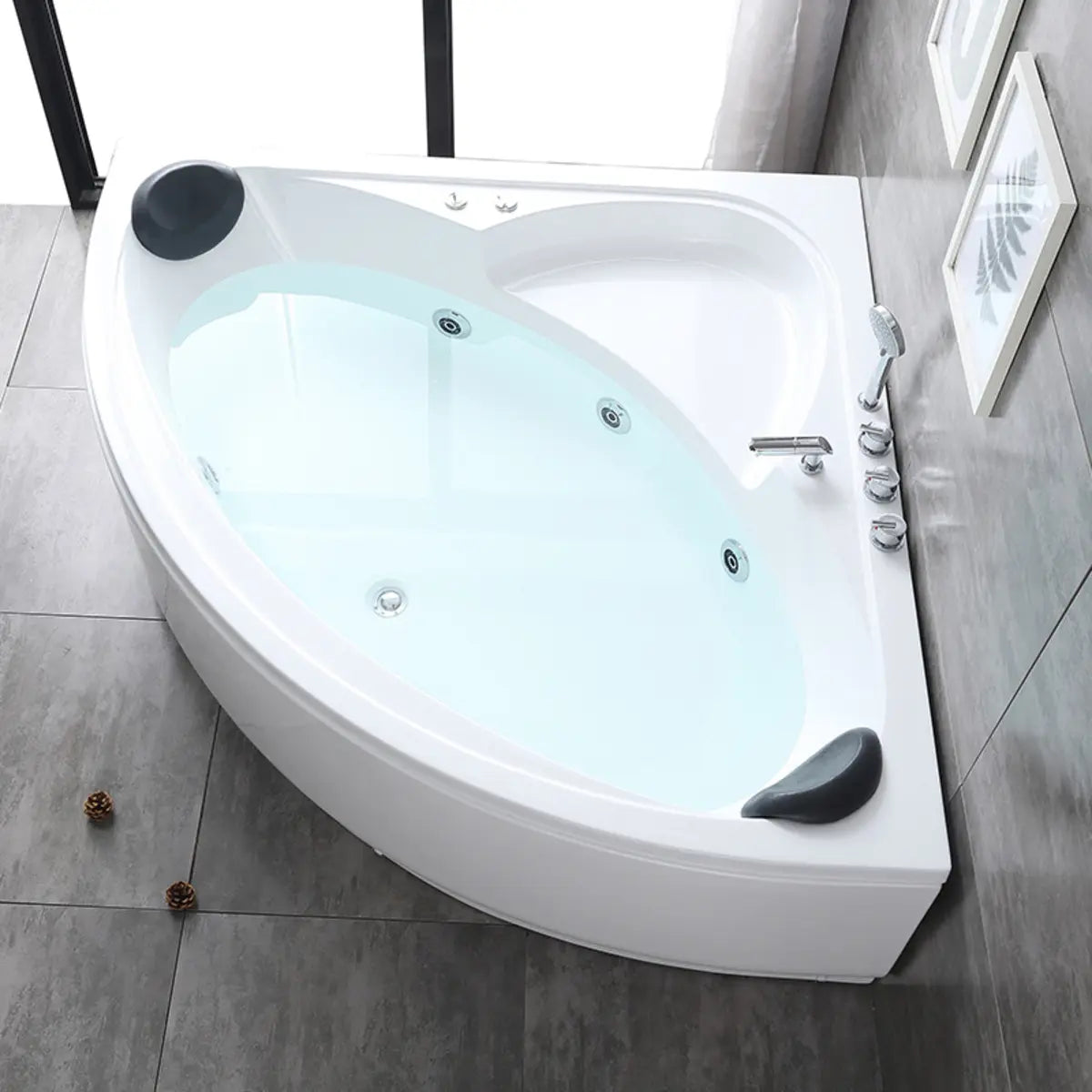 Whirlpool Corner White Acrylic Bathtub with Massage Image - 4