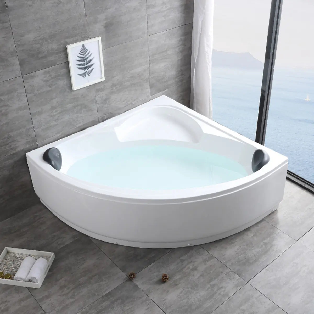 Whirlpool Corner White Acrylic Bathtub with Massage Image - 5