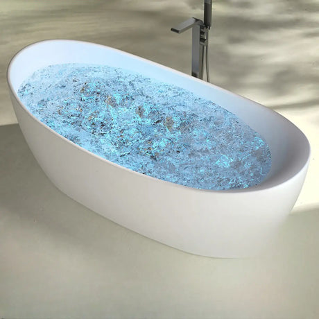 Whirlpool Oval Sintered Stone White Freestanding Bathtub Image - 1