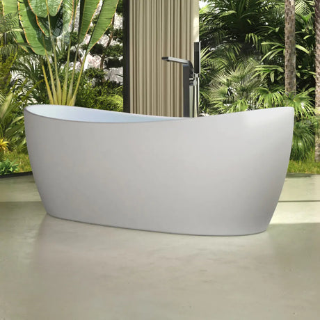 Whirlpool Oval Sintered Stone White Freestanding Bathtub Image - 2