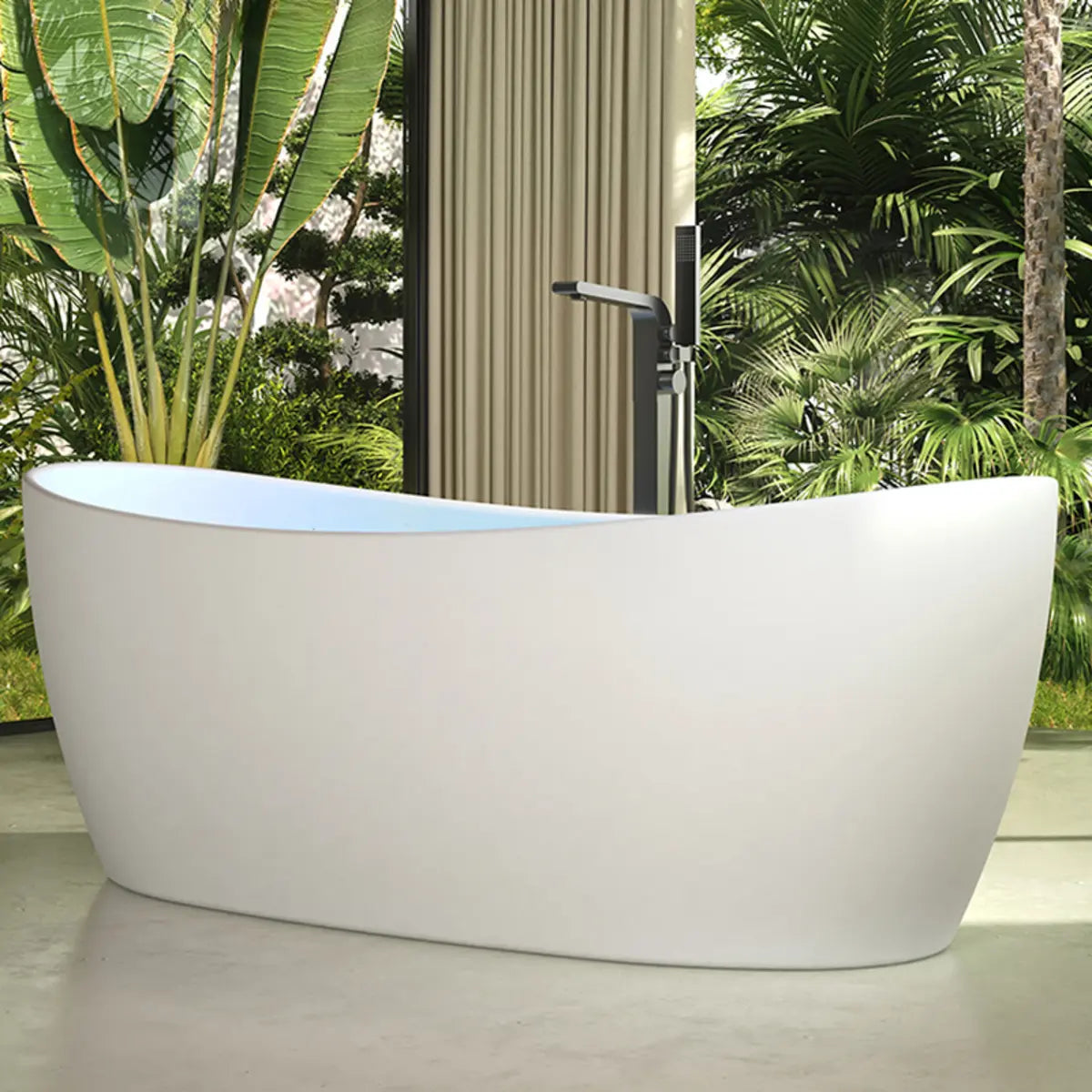 Whirlpool Oval Sintered Stone White Freestanding Bathtub Image - 4