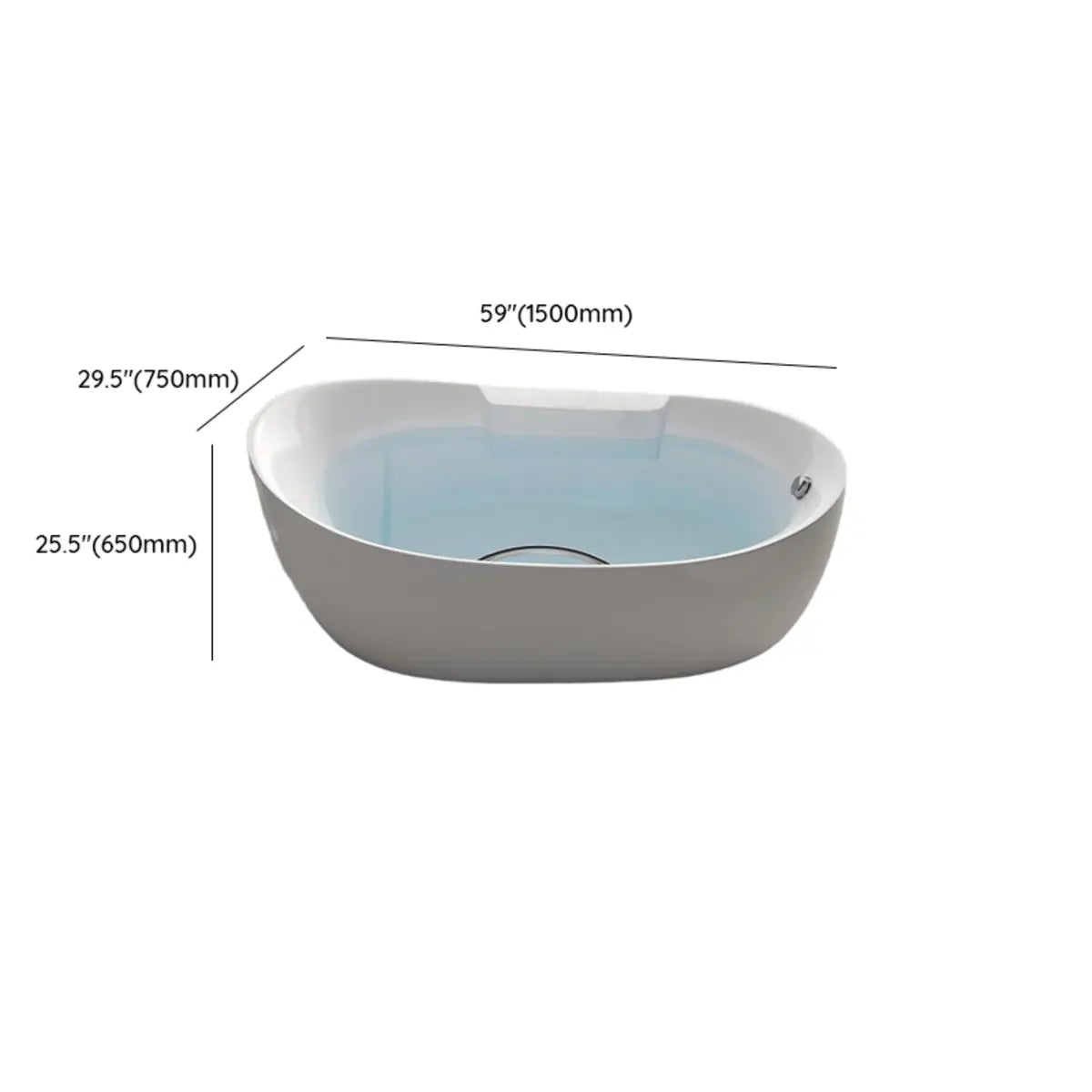 Whirlpool Oval White Freestanding Bathtub with Handle 