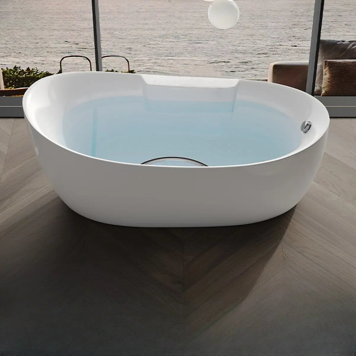 Whirlpool Oval White Freestanding Bathtub with Handle Image - 2