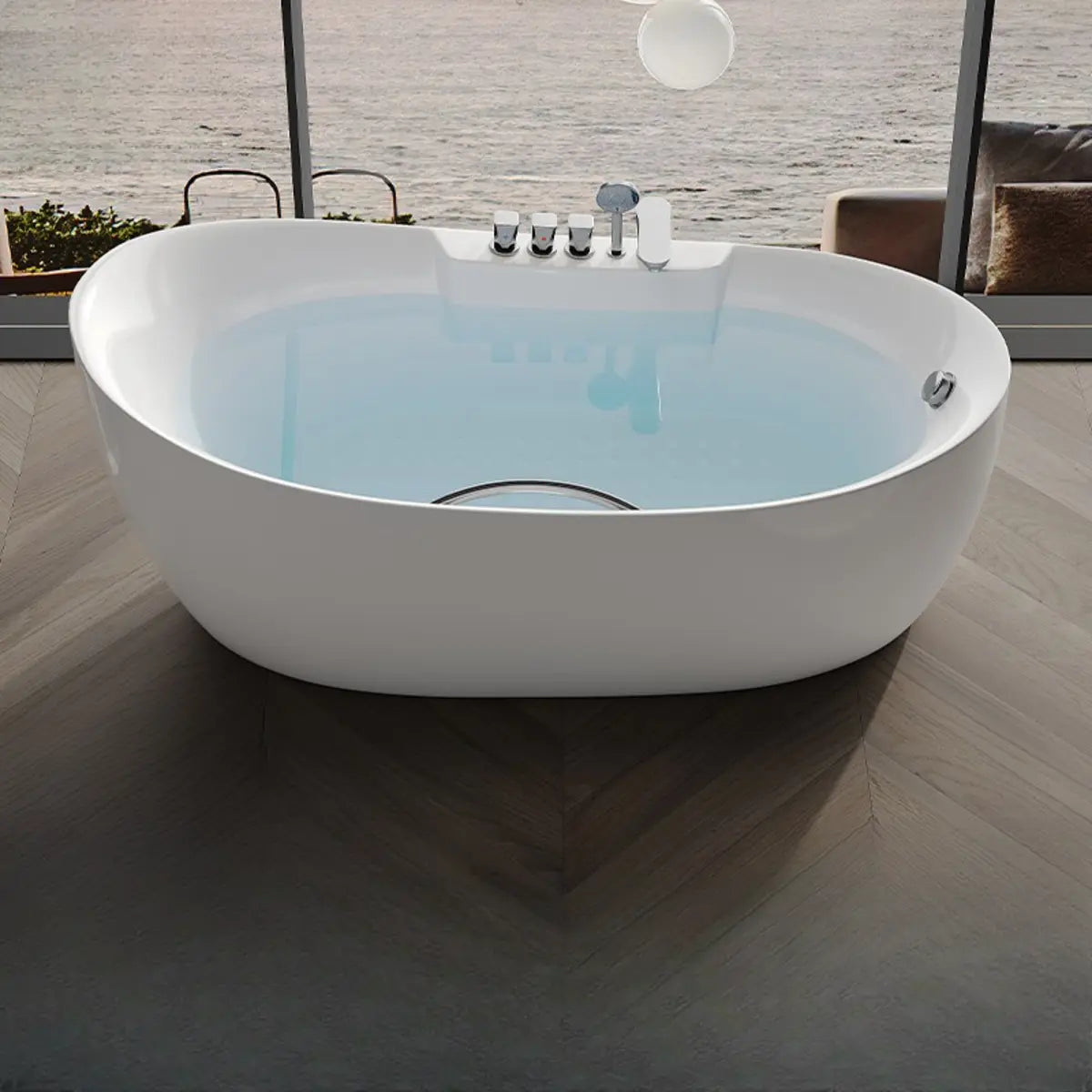 Whirlpool Oval White Freestanding Bathtub with Handle Image - 3