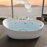 Whirlpool Oval White Freestanding Bathtub with Handle Image - 4