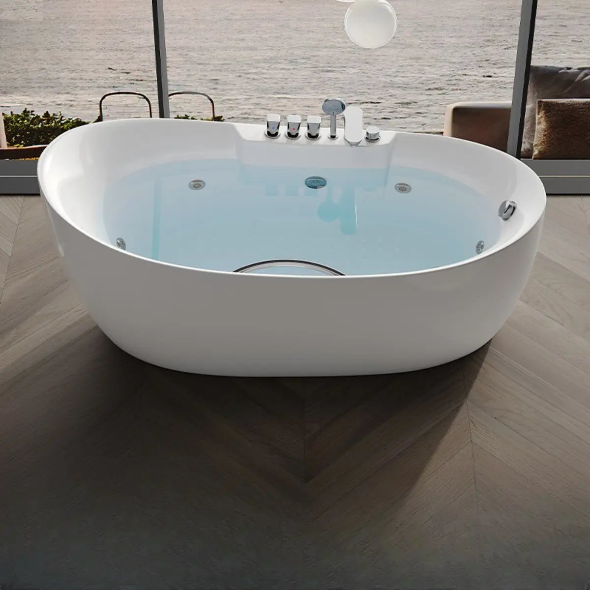 Whirlpool Oval White Freestanding Bathtub with Handle Image - 5