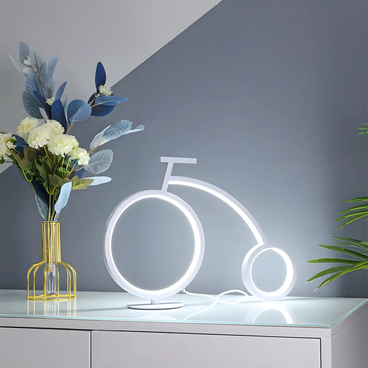 Minimalist Bike LED Metal Bedside Lamp Black/White Image - 12