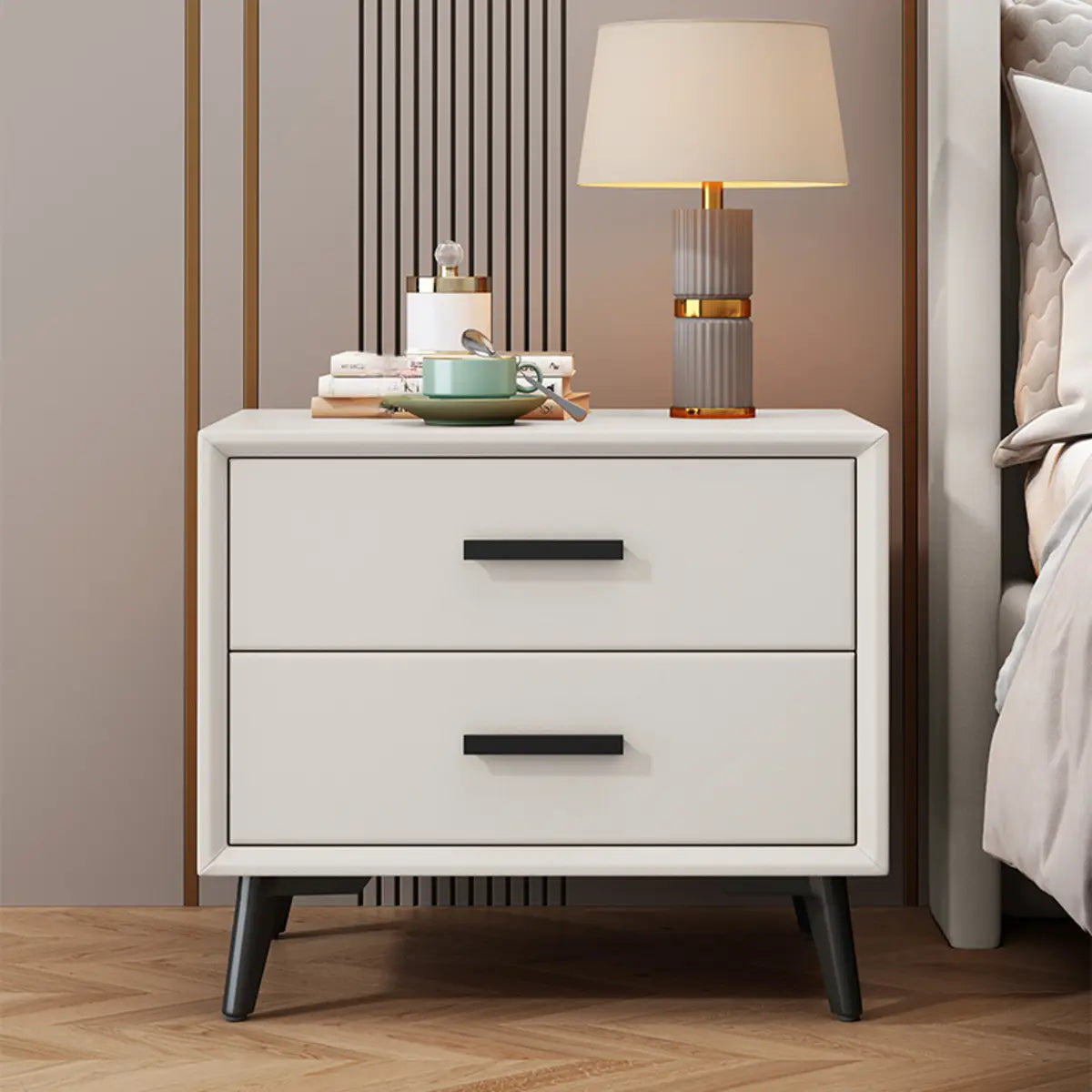 White 2-Drawer Storage Straight-leg Wood Bedroom Nightstand Image - 1