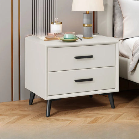 White 2-Drawer Storage Straight-leg Wood Bedroom Nightstand Image - 2