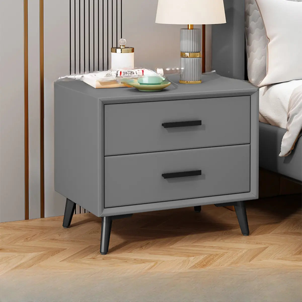 White 2-Drawer Storage Straight-leg Wood Bedroom Nightstand Image - 3