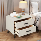 White 2-Drawer Storage Straight-leg Wood Bedroom Nightstand Image - 4