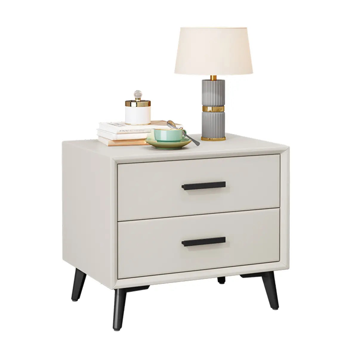 White 2-Drawer Storage Straight-leg Wood Bedroom Nightstand Image - 6