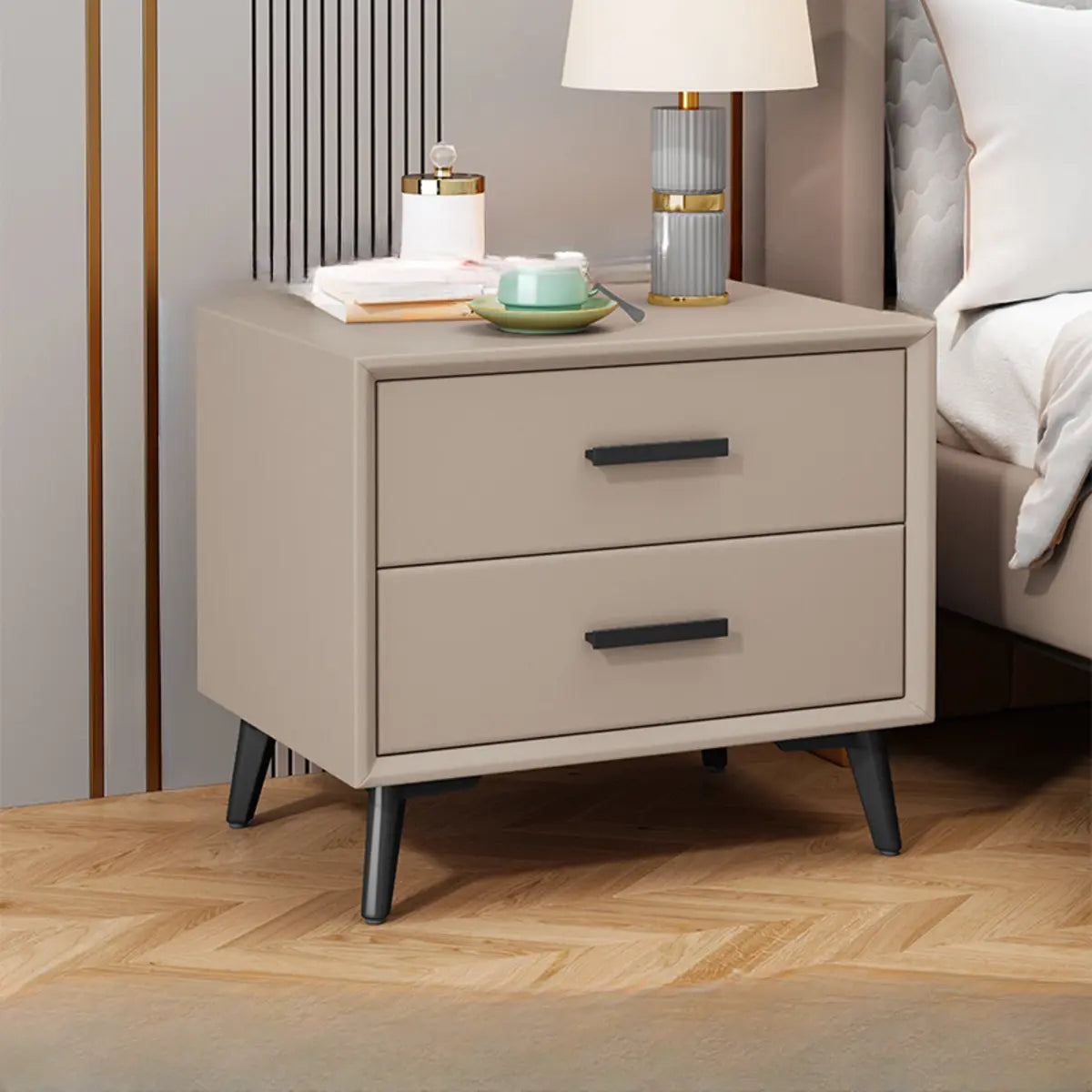 White 2-Drawer Storage Straight-leg Wood Bedroom Nightstand Image - 7