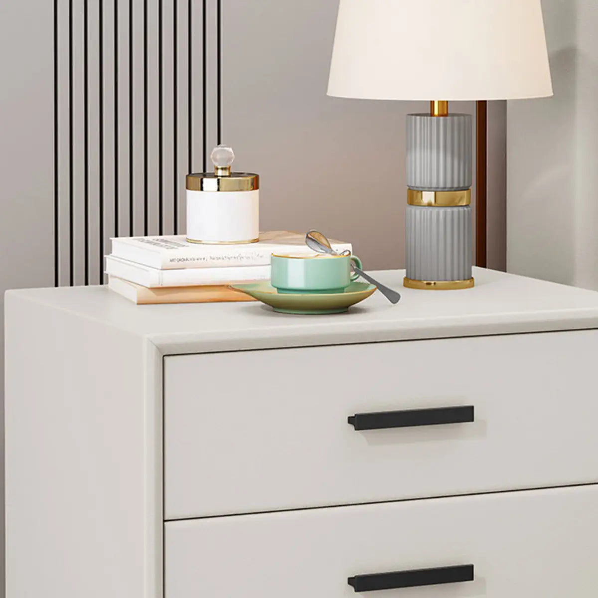 White 2-Drawer Storage Straight-leg Wood Bedroom Nightstand Image - 8