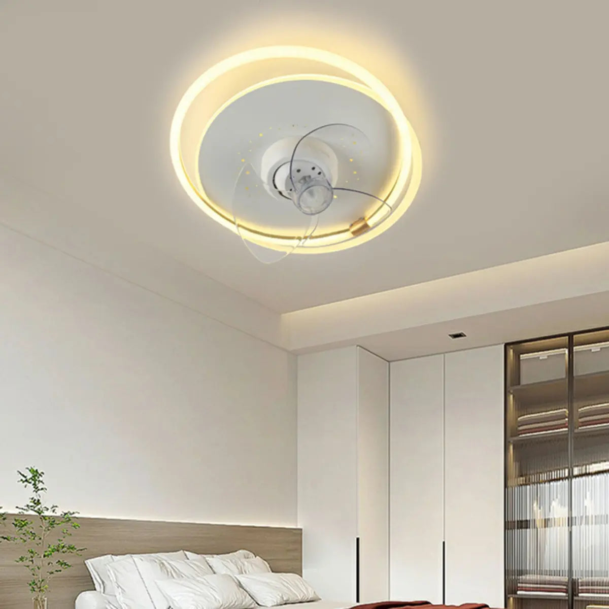 Simple Geometric Recessed Ceiling Fan with LED Light Image - 23