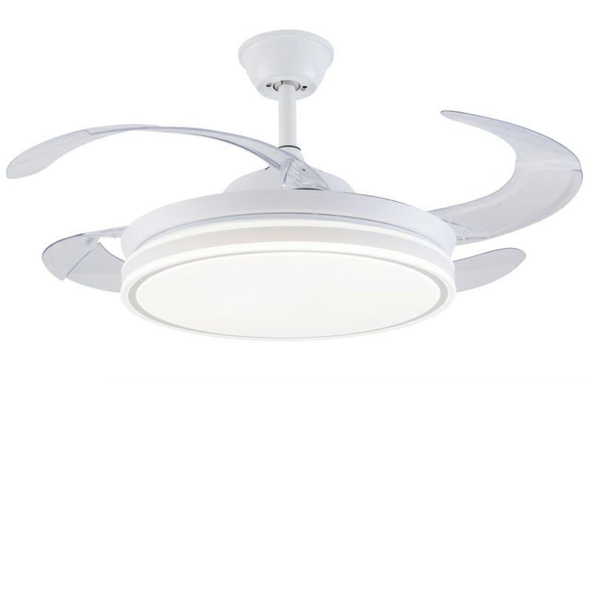 White 4 Blade Round Modern Ceiling Fan with LED Light Image - 5