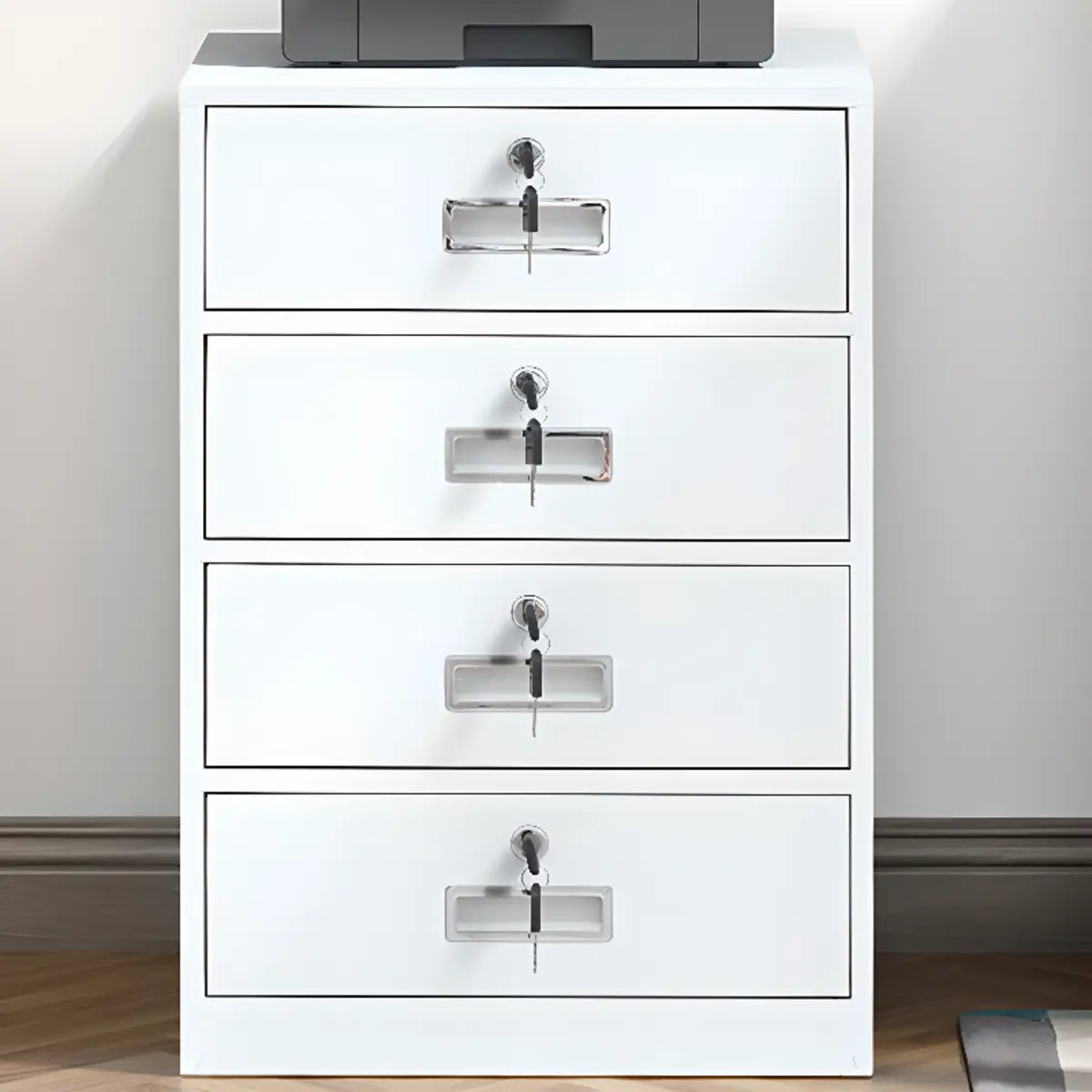 White 4 Drawers Steel Small Filing Cabinet Storage Image - 1