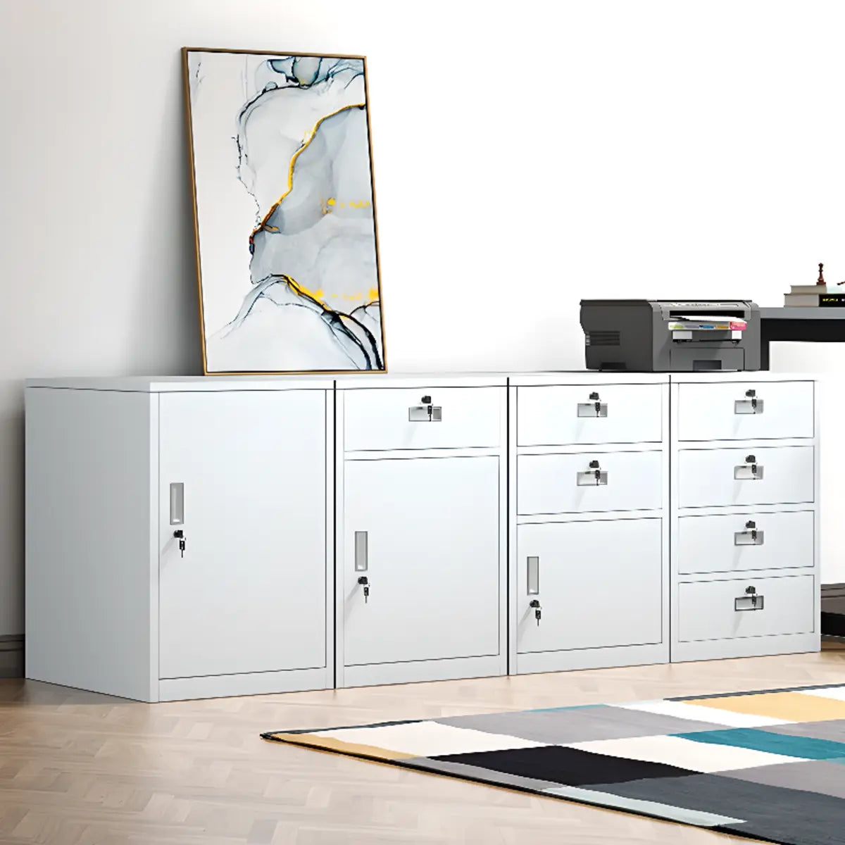 White 4 Drawers Steel Small Filing Cabinet Storage Image - 4