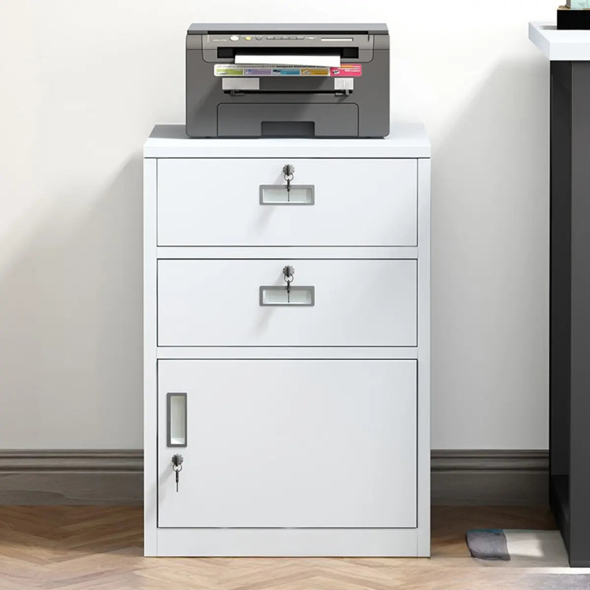 White 4 Drawers Steel Small Filing Cabinet Storage Image - 5