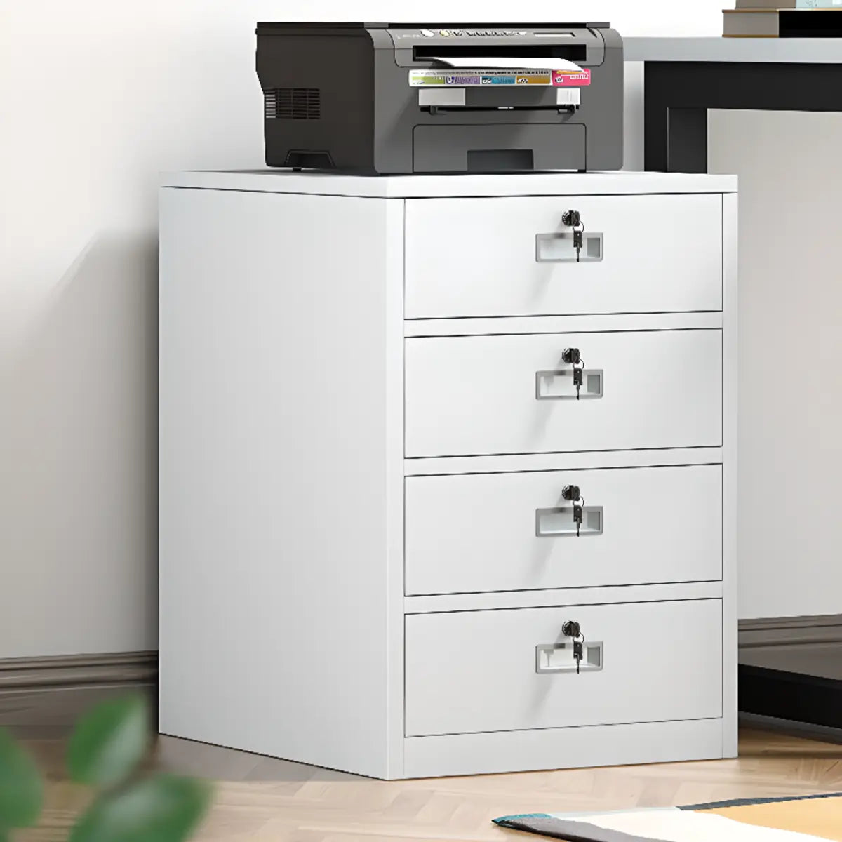 White 4 Drawers Steel Small Filing Cabinet Storage Image - 6