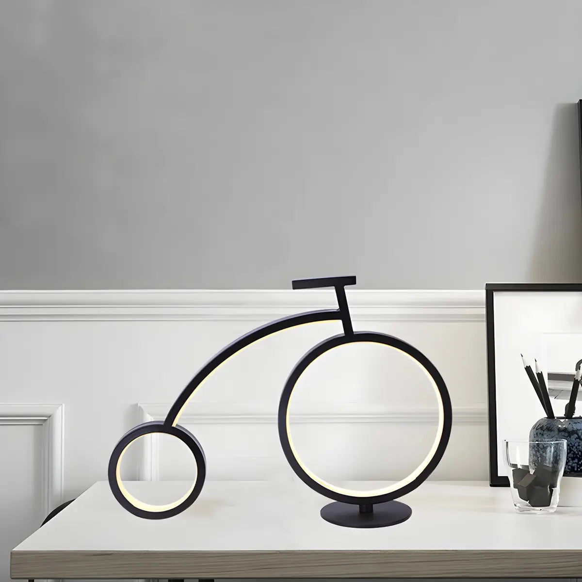 Minimalist Bike LED Metal Bedside Lamp Black/White Image - 4