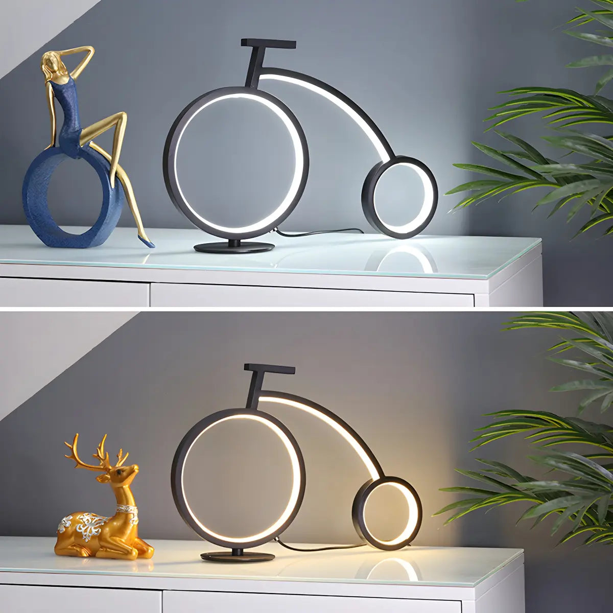 Minimalist Bike LED Metal Bedside Lamp Black/White Image - 5