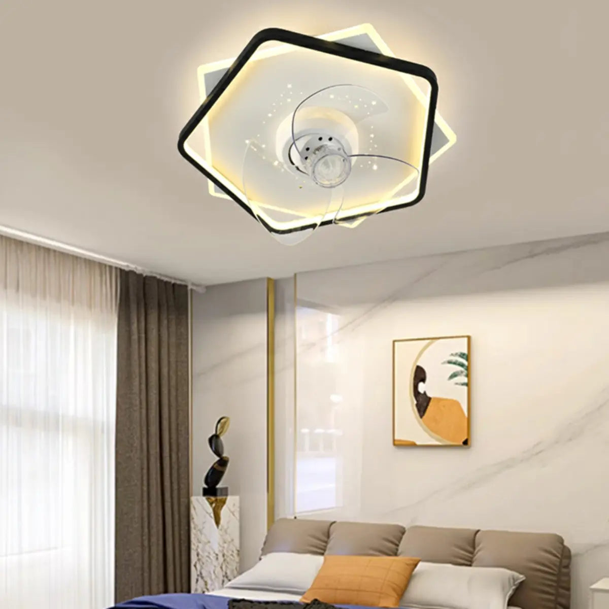 Simple Geometric Recessed Ceiling Fan with LED Light Image - 6