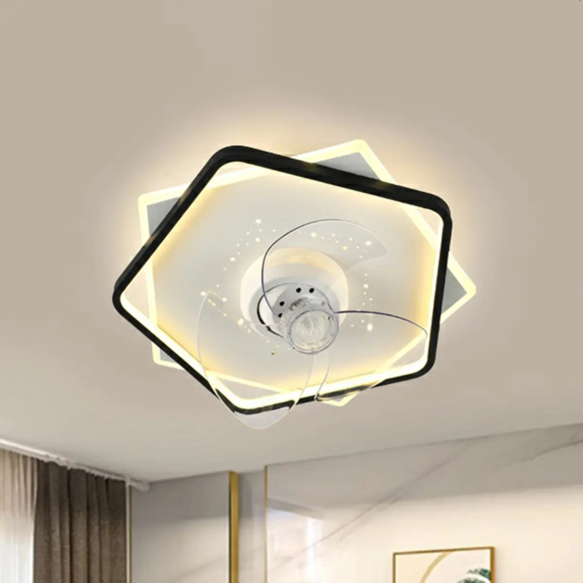 Simple Geometric Recessed Ceiling Fan with LED Light Image - 9