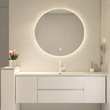 White Acrylic Wall Mounted Bathroom Vanity with Drawers Image - 11