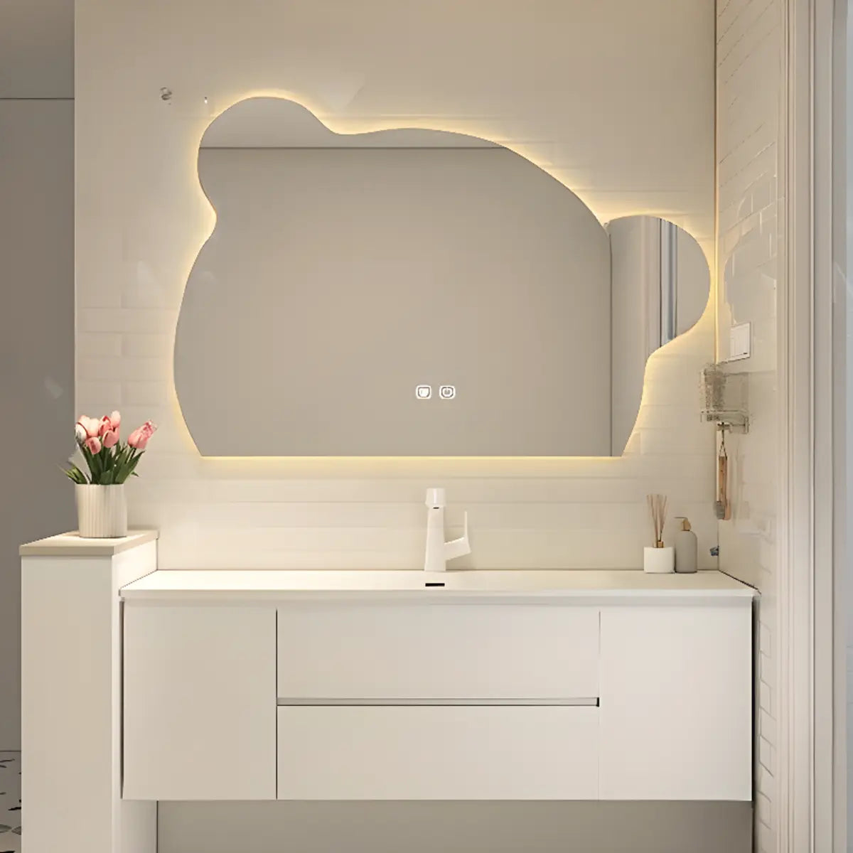 White Acrylic Wall Mounted Bathroom Vanity with Drawers Image - 18