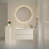 White Acrylic Wall Mounted Bathroom Vanity with Drawers Image - 2