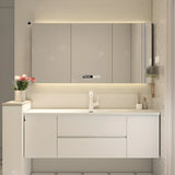 White Acrylic Wall Mounted Bathroom Vanity with Drawers Image - 20