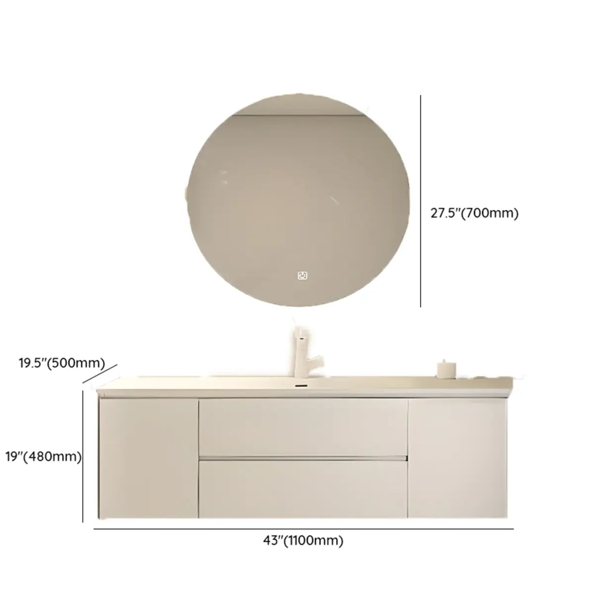 White Acrylic Wall Mounted Bathroom Vanity with Drawers Image - 44