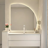 White Acrylic Wall Mounted Bathroom Vanity with Drawers Image - 22