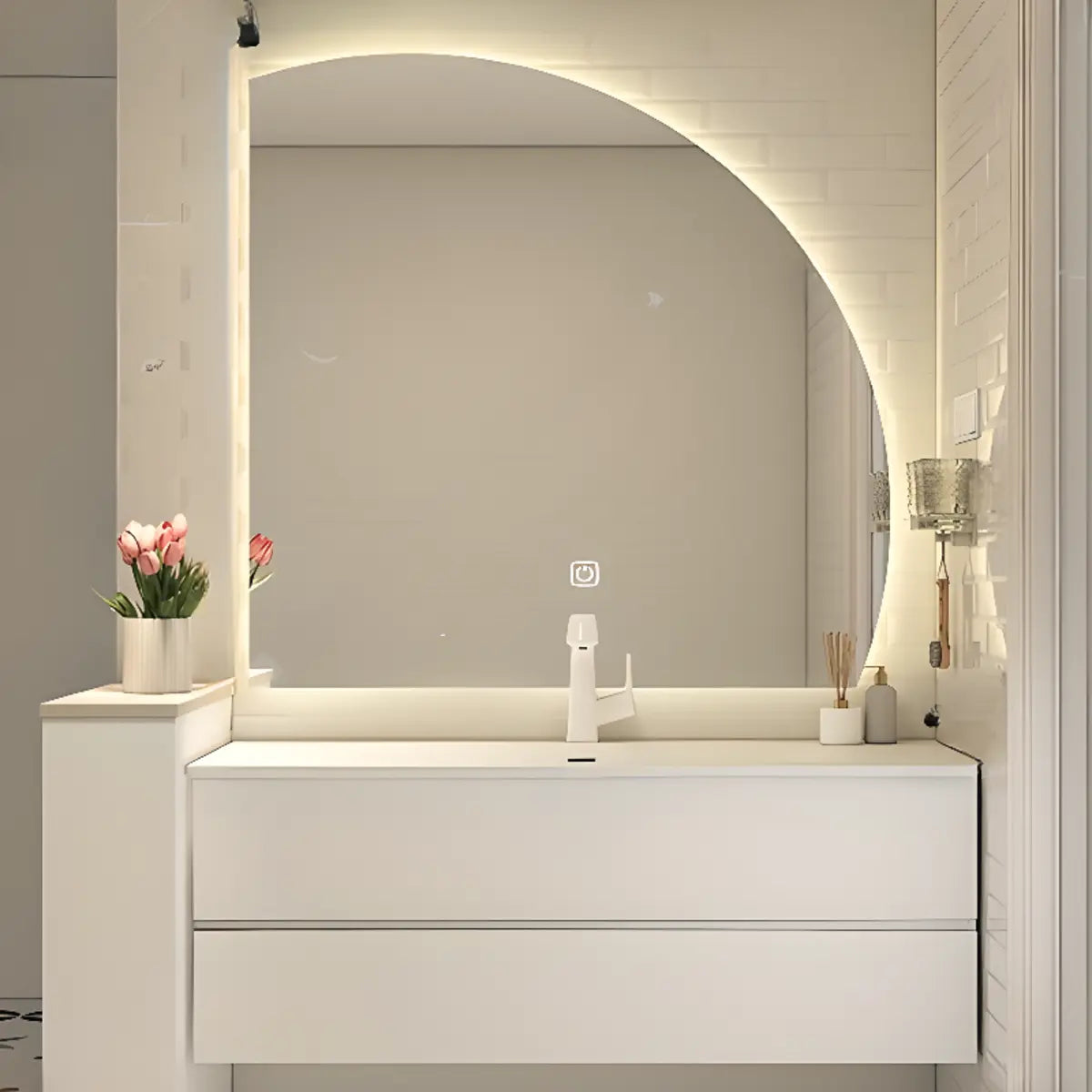 White Acrylic Wall Mounted Bathroom Vanity with Drawers Image - 23