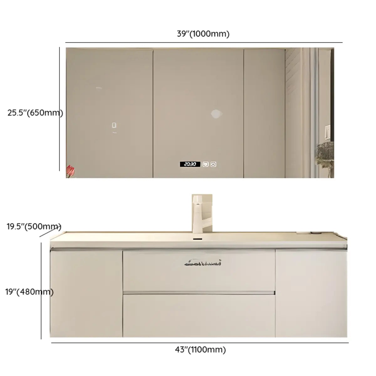 White Acrylic Wall Mounted Bathroom Vanity with Drawers Image - 47